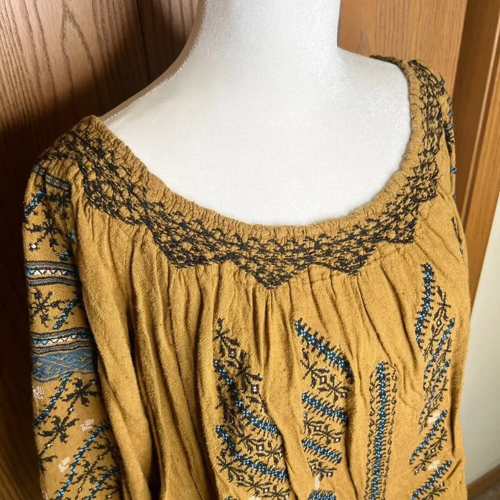 Free People Off the Shoulder Top Boho Peasant Hippie Tribal Western Indie Earthy